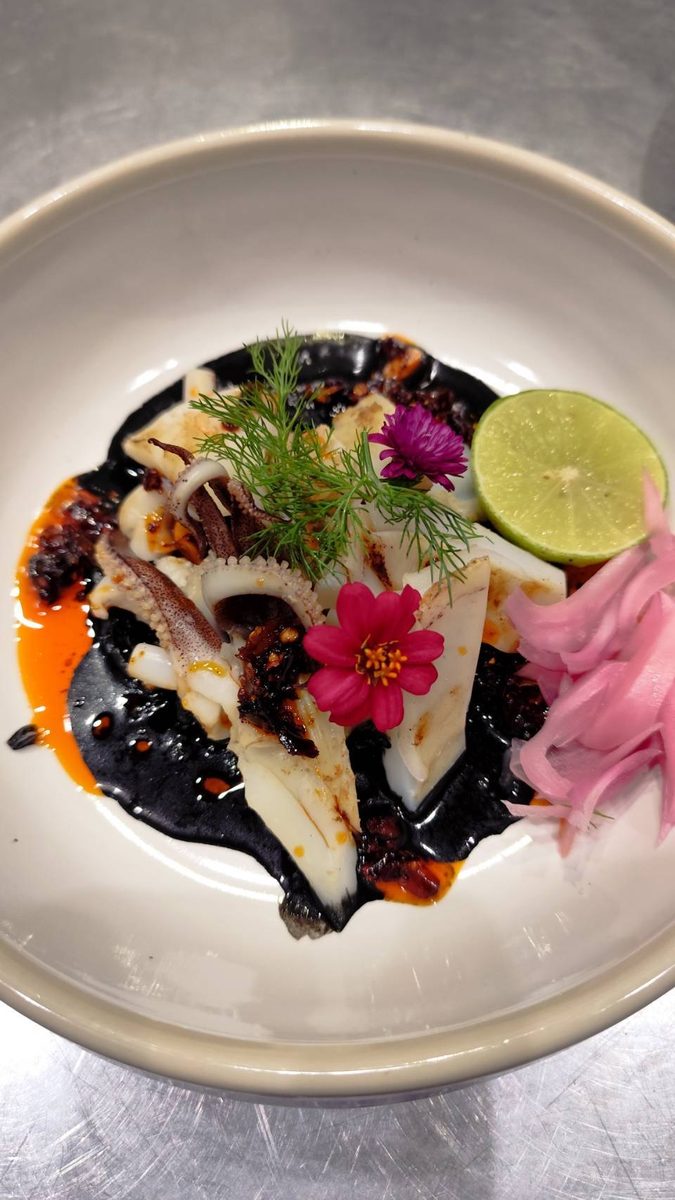 Char Grilled Squid in Squid Ink Sauce